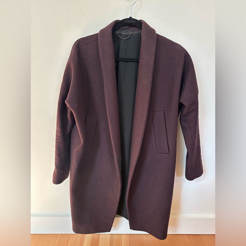 AllSaints Layton Wool Oversized Coat Size S Burgundy
